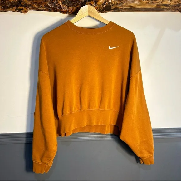 Nike Tops Nike Burnt Orange Cropped Fleece Crew Neck Sweatshirt Size Small Poshmark
